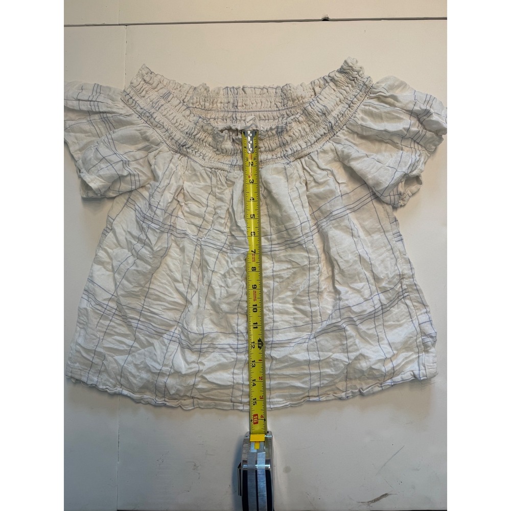 LUSH Women White Blue Plaid Off Shoulder Smocked Blouse Top T16402-I Size M - Picture 4 of 6